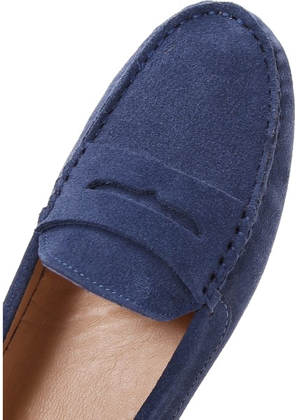 Kadın Lacivert Süet Deri Penny Loafer 25SFD290310