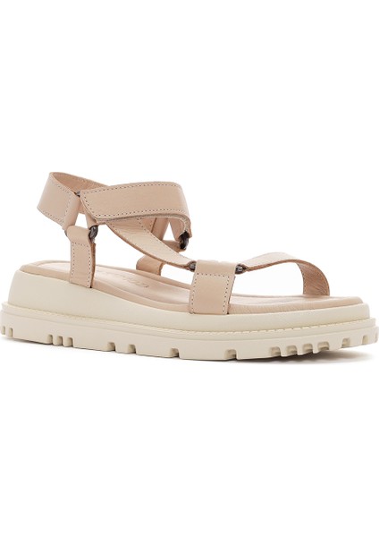Kadın Bej Bilekten Bantlı Deri Comfort Sandalet 25SFD300318