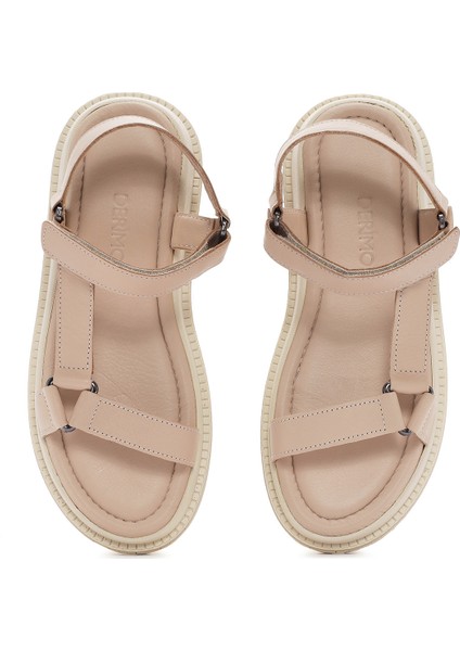 Kadın Bej Bilekten Bantlı Deri Comfort Sandalet 25SFD300318