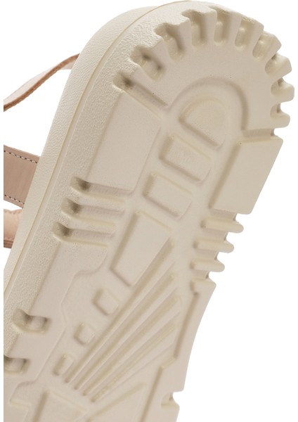 Kadın Bej Bilekten Bantlı Deri Comfort Sandalet 25SFD300318