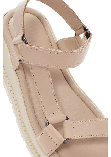 Kadın Bej Bilekten Bantlı Deri Comfort Sandalet 25SFD300318