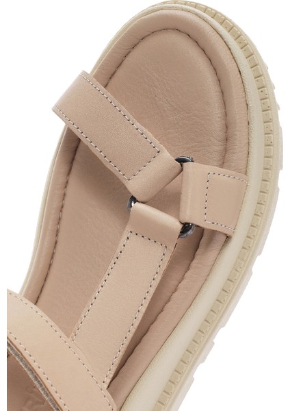 Kadın Bej Bilekten Bantlı Deri Comfort Sandalet 25SFD300318