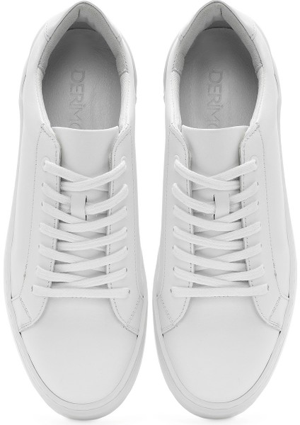 Erkek Beyaz Bağcıklı Deri Sneaker 25SFD660018