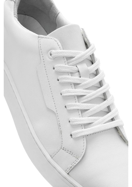 Erkek Beyaz Bağcıklı Deri Sneaker 25SFD660018