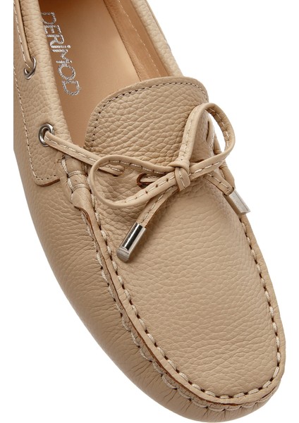Kadın Bej Fiyonklu Deri Loafer 25SFD2904FT