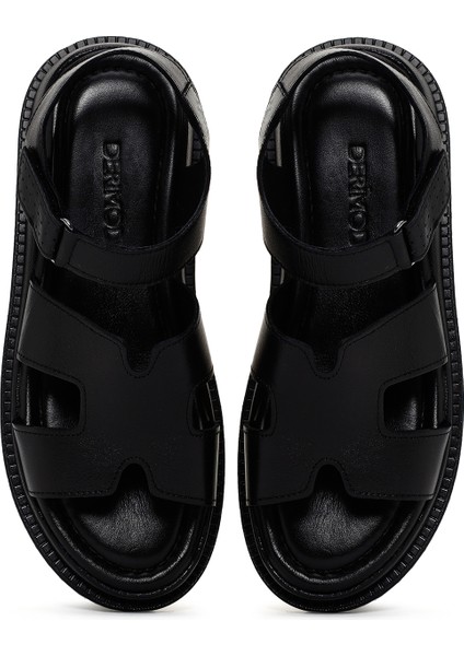 Kadın Siyah Deri Comfort Sandalet 25SFD300218