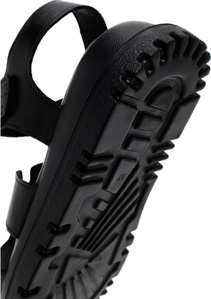 Kadın Siyah Deri Comfort Sandalet 25SFD300218