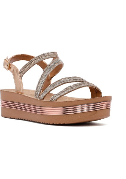 Kadın Pembe Kalın Tabanlı Taşlı Sandalet 25SFE465714