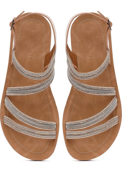 Kadın Pembe Kalın Tabanlı Taşlı Sandalet 25SFE465714