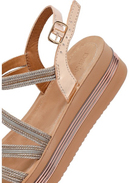 Kadın Pembe Kalın Tabanlı Taşlı Sandalet 25SFE465714