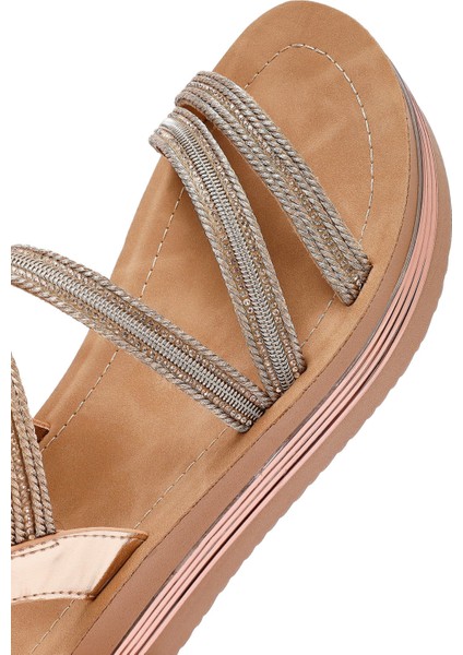 Kadın Pembe Kalın Tabanlı Taşlı Sandalet 25SFE465714