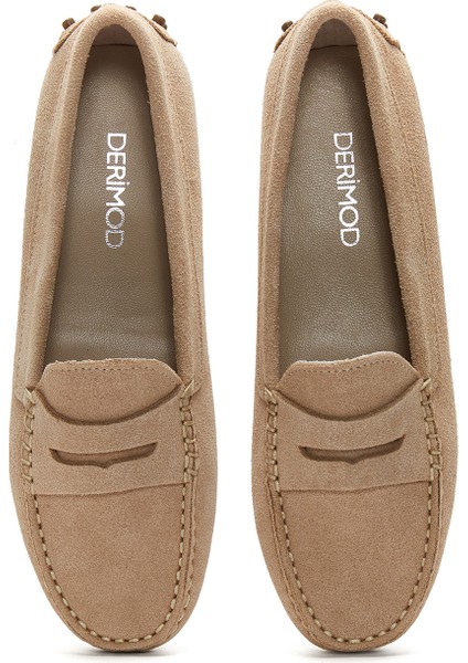 Kadın Bej Süet Deri Penny Loafer 25SFD290310