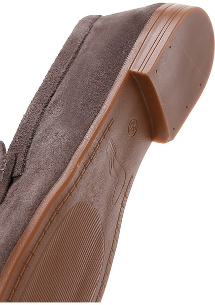 Kadın Vizon Süet Deri Maskülen Loafer 25SFD350510