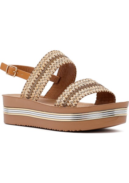 Kadın Taba Kalın Tabanlı Örgülü Sandalet 25SFE464714