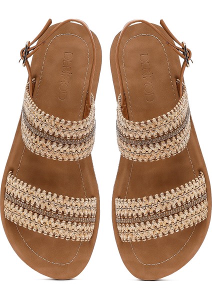 Kadın Taba Kalın Tabanlı Örgülü Sandalet 25SFE464714