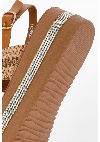 Kadın Taba Kalın Tabanlı Örgülü Sandalet 25SFE464714