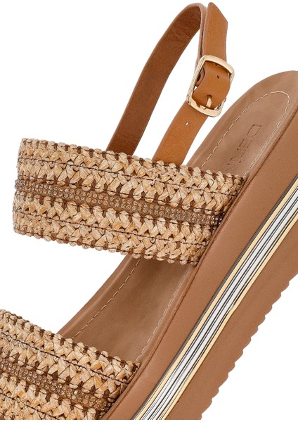 Kadın Taba Kalın Tabanlı Örgülü Sandalet 25SFE464714