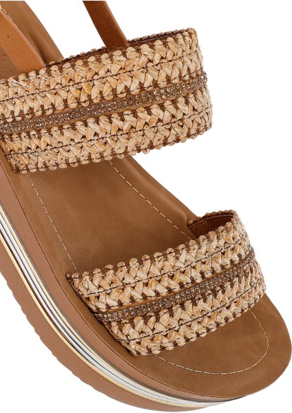 Kadın Taba Kalın Tabanlı Örgülü Sandalet 25SFE464714