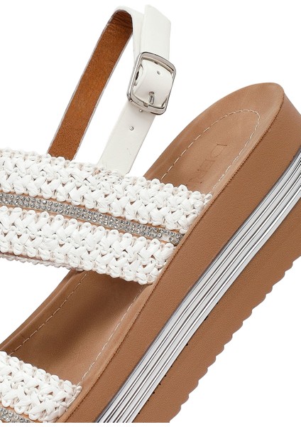 Kadın Beyaz Kalın Tabanlı Örgülü Sandalet 25SFE464714