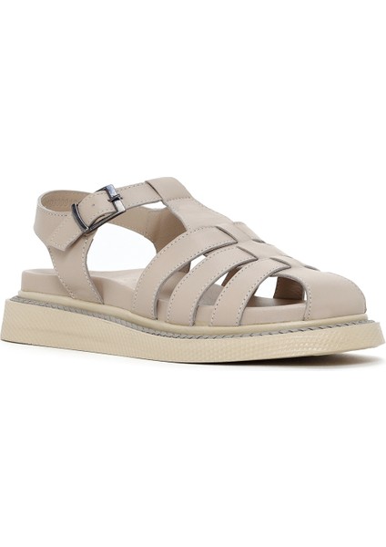 Kadın Vizon Bantlı Deri Comfort Sandalet 25SFD300418