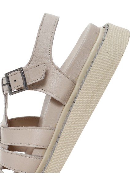 Kadın Vizon Bantlı Deri Comfort Sandalet 25SFD300418