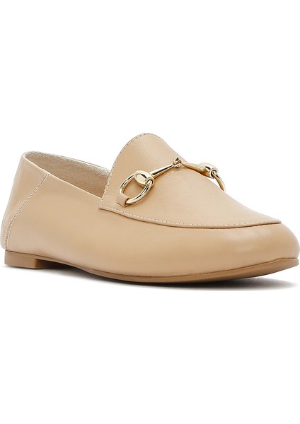 Kadın Bej Deri Maskülen Loafer 25SFD290218