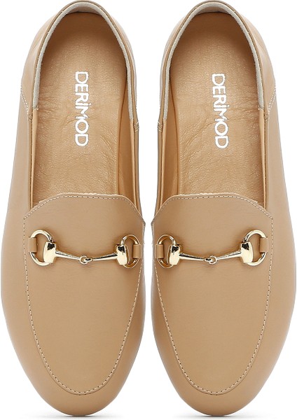 Kadın Bej Deri Maskülen Loafer 25SFD290218