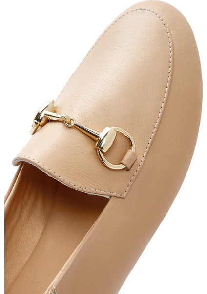 Kadın Bej Deri Maskülen Loafer 25SFD290218