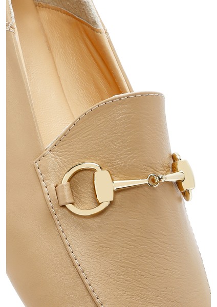 Kadın Bej Deri Maskülen Loafer 25SFD290218