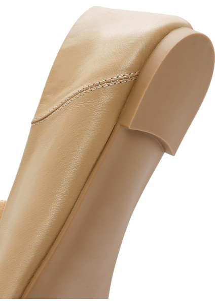 Kadın Bej Deri Maskülen Loafer 25SFD290218