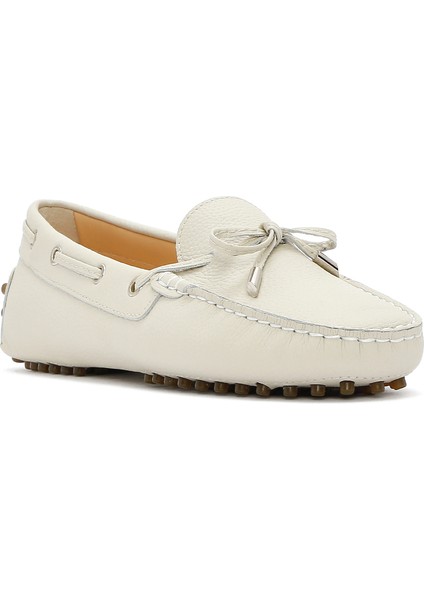 Kadın Krem Fiyonklu Deri Loafer 25SFD2904FT