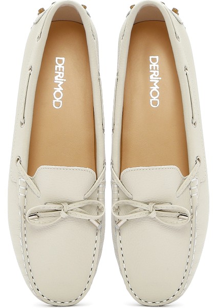 Kadın Krem Fiyonklu Deri Loafer 25SFD2904FT