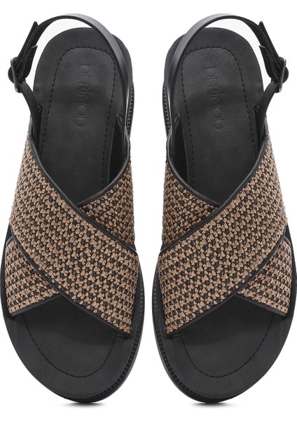 Kadın Bej Arkadan Bağlamalı Kalın Tabanlı Hasır Sandalet 25SFE4656M7