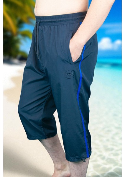 Erkek Havuz Deniz Uzun Diz Altı Kapri Şort Lacivert - 1520-25