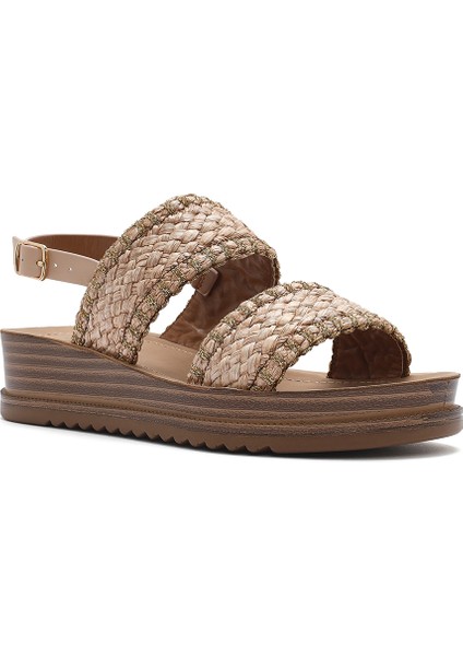 Kadın Bej Bilekten Tokalı Kalın Tabanlı Hasır Sandalet 25SFE4653M7