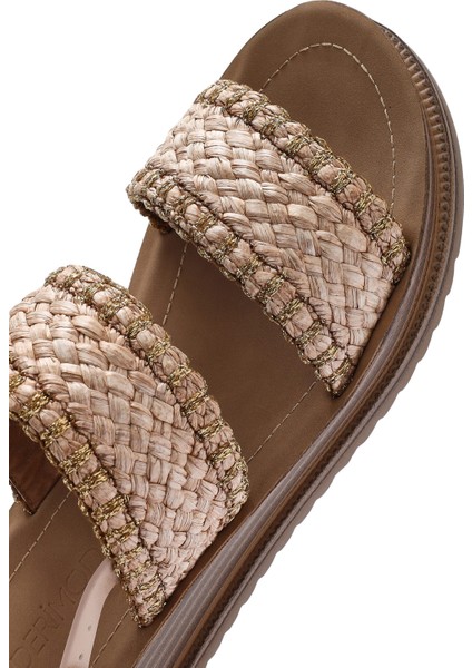 Kadın Bej Bilekten Tokalı Kalın Tabanlı Hasır Sandalet 25SFE4653M7