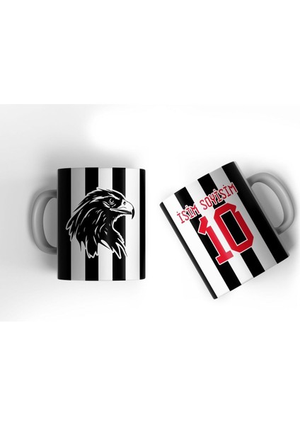 Siyah Beyaz Çubuklu Forma Kartal Tasarımlı Kişiye Özel Kupa