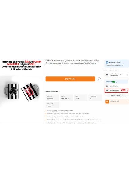 Siyah Beyaz Çubuklu Forma Kartal Tasarımlı Kişiye Özel Kupa modelleri