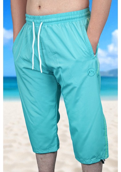 Erkek Havuz Deniz Uzun Diz Altı Kapri Şort Su Yeşili- 1520-25