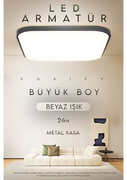 24W Antrasit Renk Kasa Tavan LED Avize, Salon, Banyo, Balkon, Koridor Aydınlatma