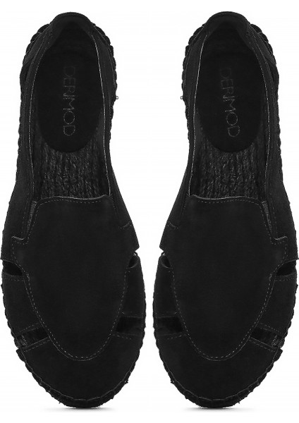 Kadın Siyah Süet Deri Espadril 25SFD205110