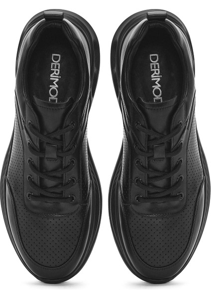 Erkek Siyah Bağcıklı Deri Sneaker 25SFD692118