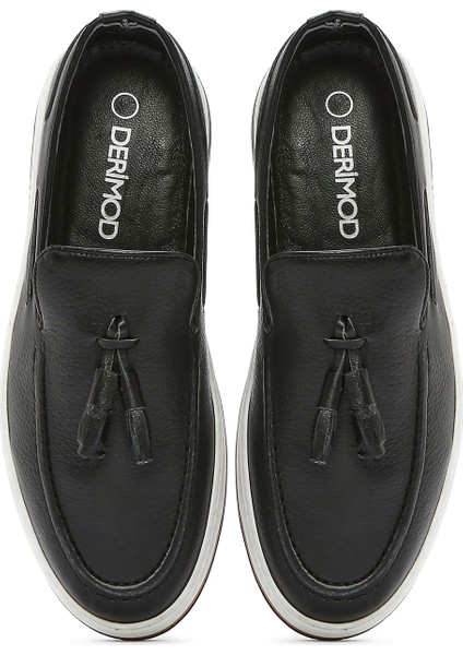Erkek Siyah Püsküllü Deri Casual Loafer 25SFD680418
