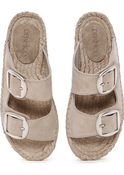 Kadın Bej Tokalı Süet Deri Espadril Terlik 25SFD205010