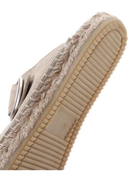 Kadın Bej Tokalı Süet Deri Espadril Terlik 25SFD205010