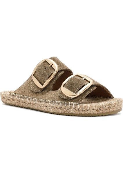 Kadın Taba Tokalı Süet Deri Espadril Terlik 25SFD205010