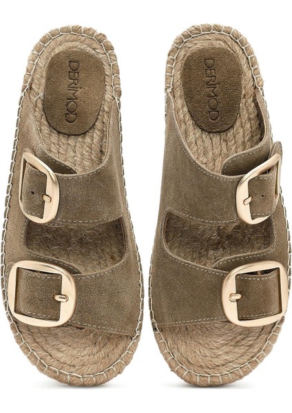 Kadın Taba Tokalı Süet Deri Espadril Terlik 25SFD205010