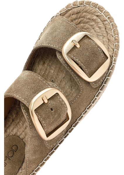 Kadın Taba Tokalı Süet Deri Espadril Terlik 25SFD205010