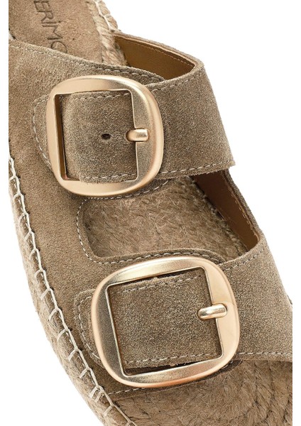 Kadın Taba Tokalı Süet Deri Espadril Terlik 25SFD205010