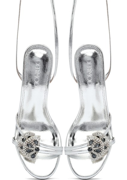 Kadın Gümüş Bilekten Tokalı Taşlı Ince Topuklu Sandalet 25SFE481932